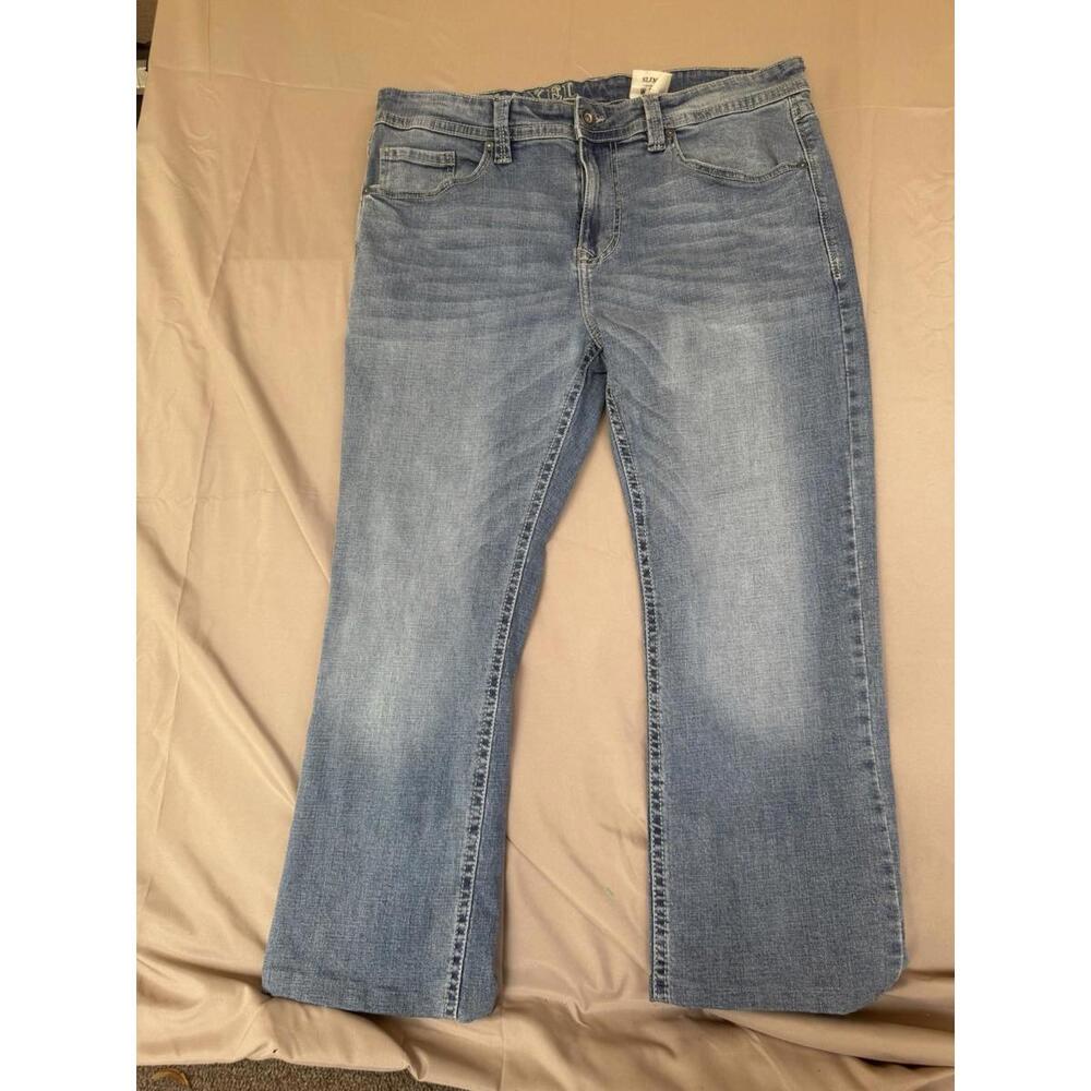 TK Axel Men's Slim Bootcut Jeans Blue Denim Medium Wash Button Zip 5-Pocket